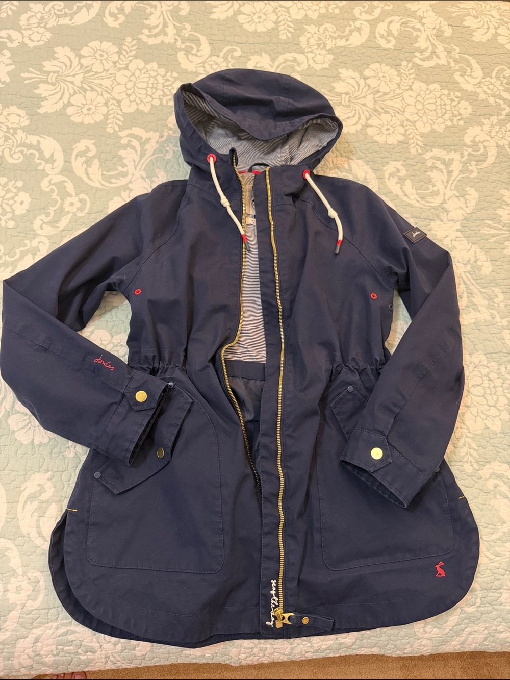 Joules Navy Hooded Casual Anorak with Contrast Trim